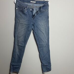 Levi's Blue Ankle Jeans with Distressed Hem B
